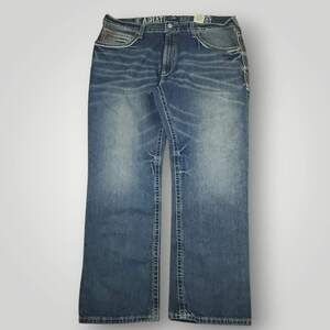Ariat Jeans Mens 40x32 M4 Baggy Low Rise Bootcut Whiskered Thick Stitch Durango